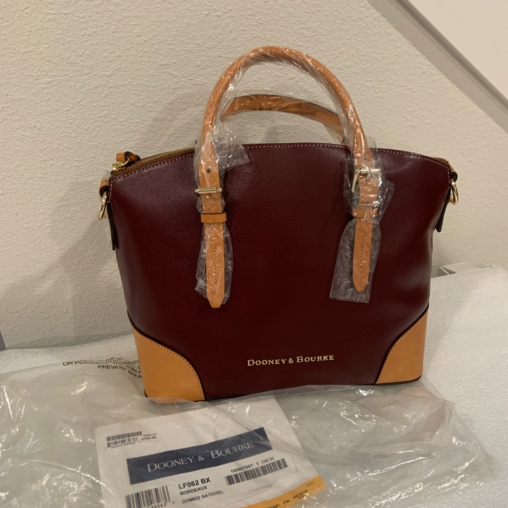 NWT Dooney & Bourke Brown and Tan Leather Satchel Structured Design